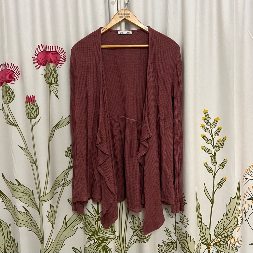 Ruffle Front Peplum Waffle Cardigan Sweater